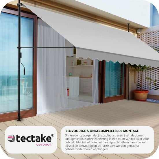 tectake - store à pinces - Auvent - marquise - réglable - store à pinces - store de balcon - 400 x 180 cm - gris clair - store - 404970