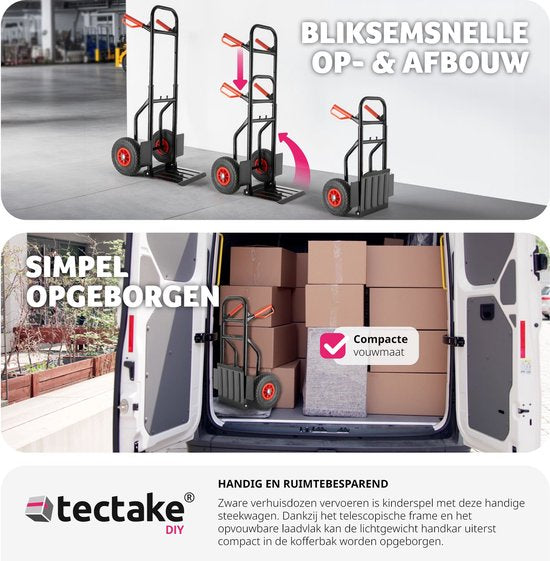tectake® - Chariot jusqu'à 100kg - chariot de transport - robuste avec cadre extensible.