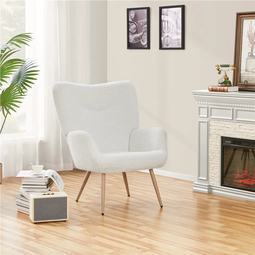 Fauteuil de détente Yaheetech 73,5 x 81 x 98 cm - Blanc - Fauteuil scandinave avec revêtement en bouclé