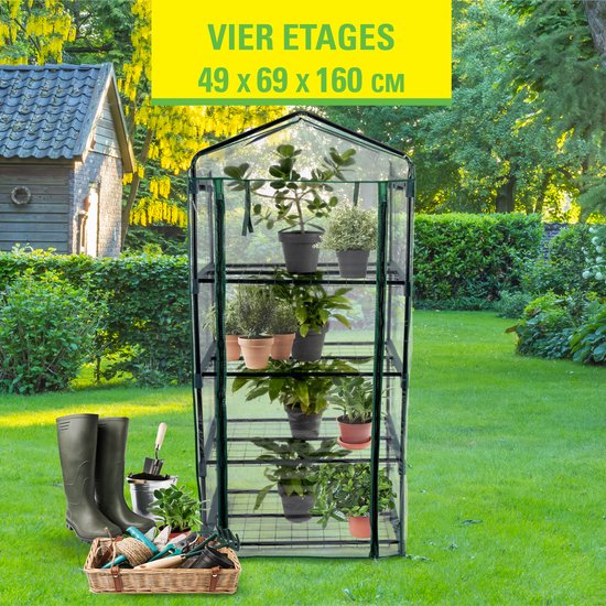 Kinzo Garden - Serre en plastique - serre à 4 étages - 69 x 49 x 160 cm - Vert