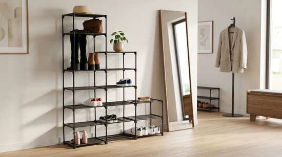 Étagère à chaussures modulaire à 8 étages pour 32 paires Five® - Noir - Facile à monter
