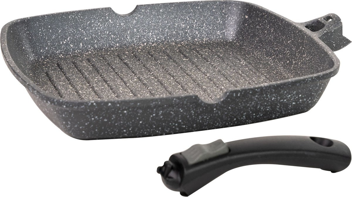 Coninx Grillpan Inductie 28cm - Steakpan Vleespan - Poêle à Grill avec Poignée Amovible - Sans PFAS - Convient à Toutes les Sources de Chaleur - Poêle, Induction - 28x28 CM - Fond Extra Épais - Cadeau de Fête des Pères