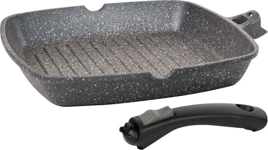 Coninx Grillpan Inductie 28cm - Steakpan Vleespan - Poêle à Grill avec Poignée Amovible - Sans PFAS - Convient à Toutes les Sources de Chaleur - Poêle, Induction - 28x28 CM - Fond Extra Épais - Cadeau de Fête des Pères