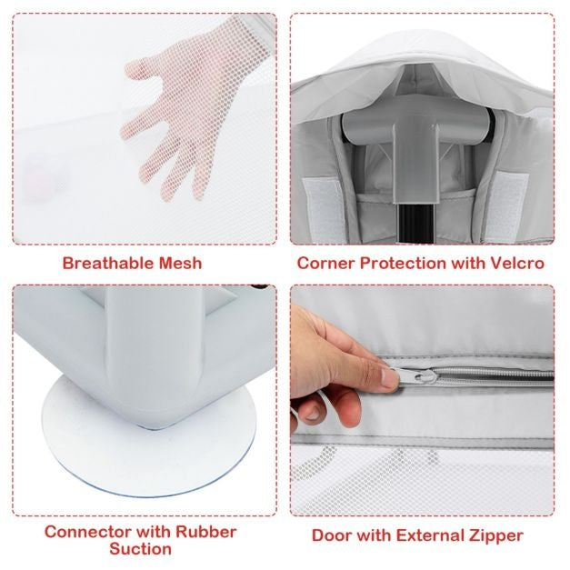 Coast - Boîte à bébé avec 50 balles de jeu Boîte avec filet respirant et fermeture éclair - Grille de rampement avec 2 portes - Boîte-tente pour bébés et enfants - 206 x 185,5 cm - Gris