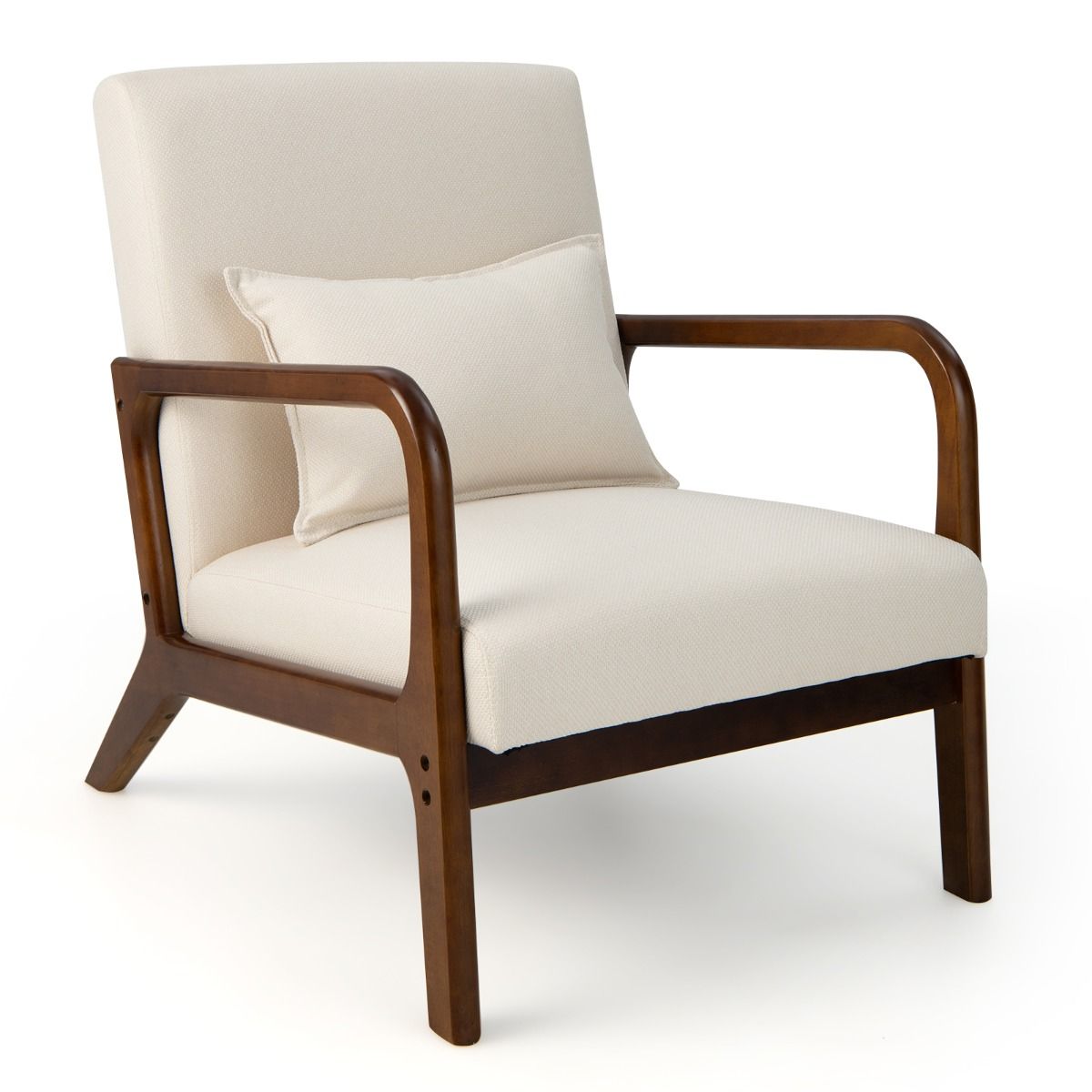 Coast Armchair Chaise longue tapissée avec accoudoirs, bois d'hévéa, beige, 65 x 79 x 77 cm