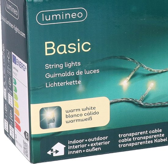 Lumières LED - 180 LED - 13,5 mètres - Blanc chaud - Cordon transparent
