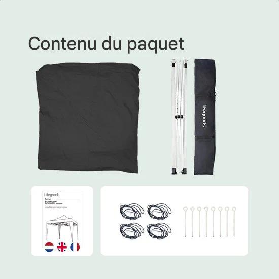 LifeGoods Party Tent Plus - Tente pliante - 3x3m - Montage facile - Armature renforcée - Imperméable - Sac de transport - Noir