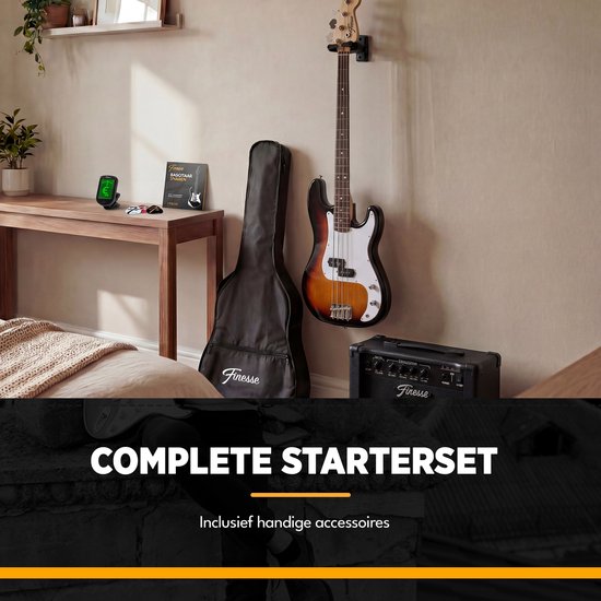 Guitare basse électrique Finesse avec ampli - Kit de démarrage - Adultes - Enfants - Sunburst