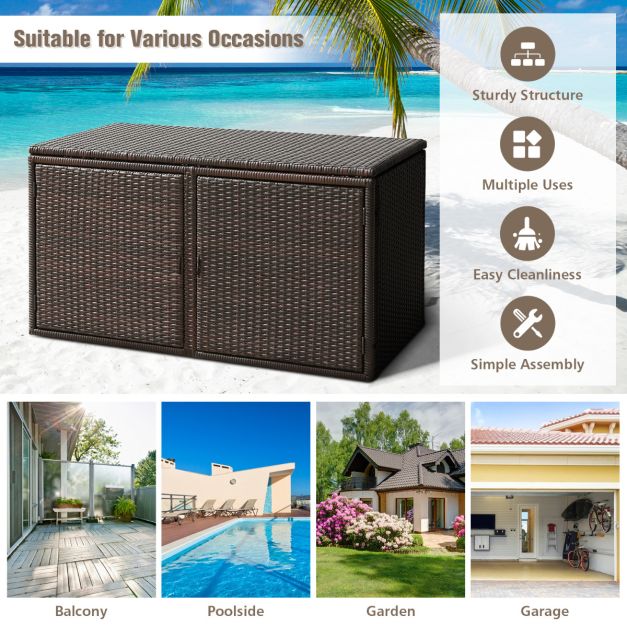 Coast Rattan Terrace Box 335 L - Brown - 115 x 60 x 65 cm - Boîte de rangement de jardin résistante aux intempéries avec couvercle et 2 étagères