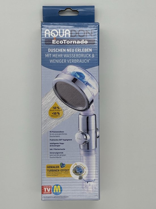 Aquadon EcoTornado - pomme de douche économisant l'eau et augmentant la pression - douchette pivotante à 360° - pomme de douche avec fonction anti-calcaire - protège la peau et les cheveux