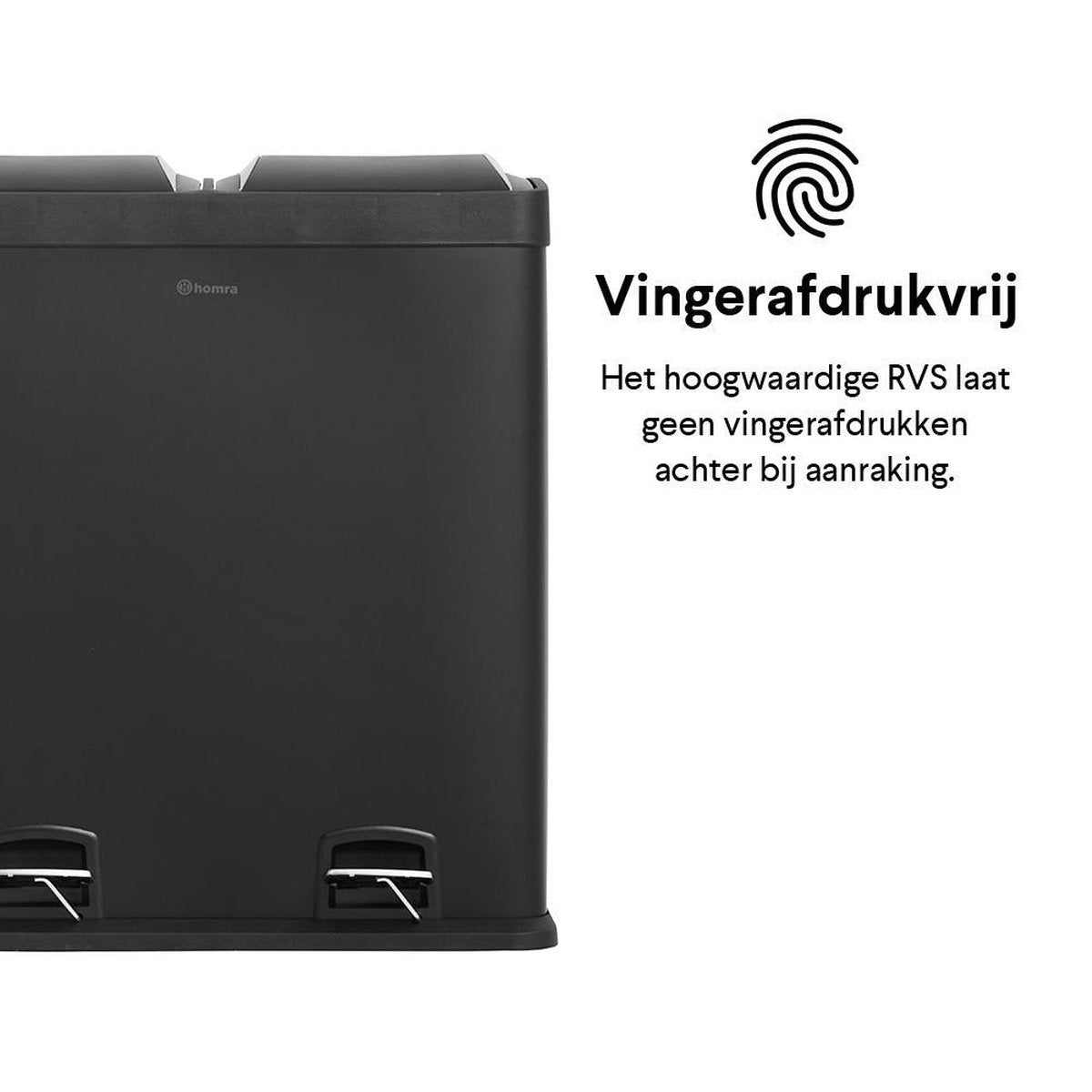 Poubelle de tri sélectif avec 2 compartiments - Homra NEVIQ - 2 x 30 L de capacité - Acier inoxydable de haute qualité - Poubelle noir