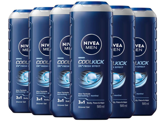 Gel douche Nivea Men Cool Kick - Parfum rafraîchissant - 6 x 500 ml