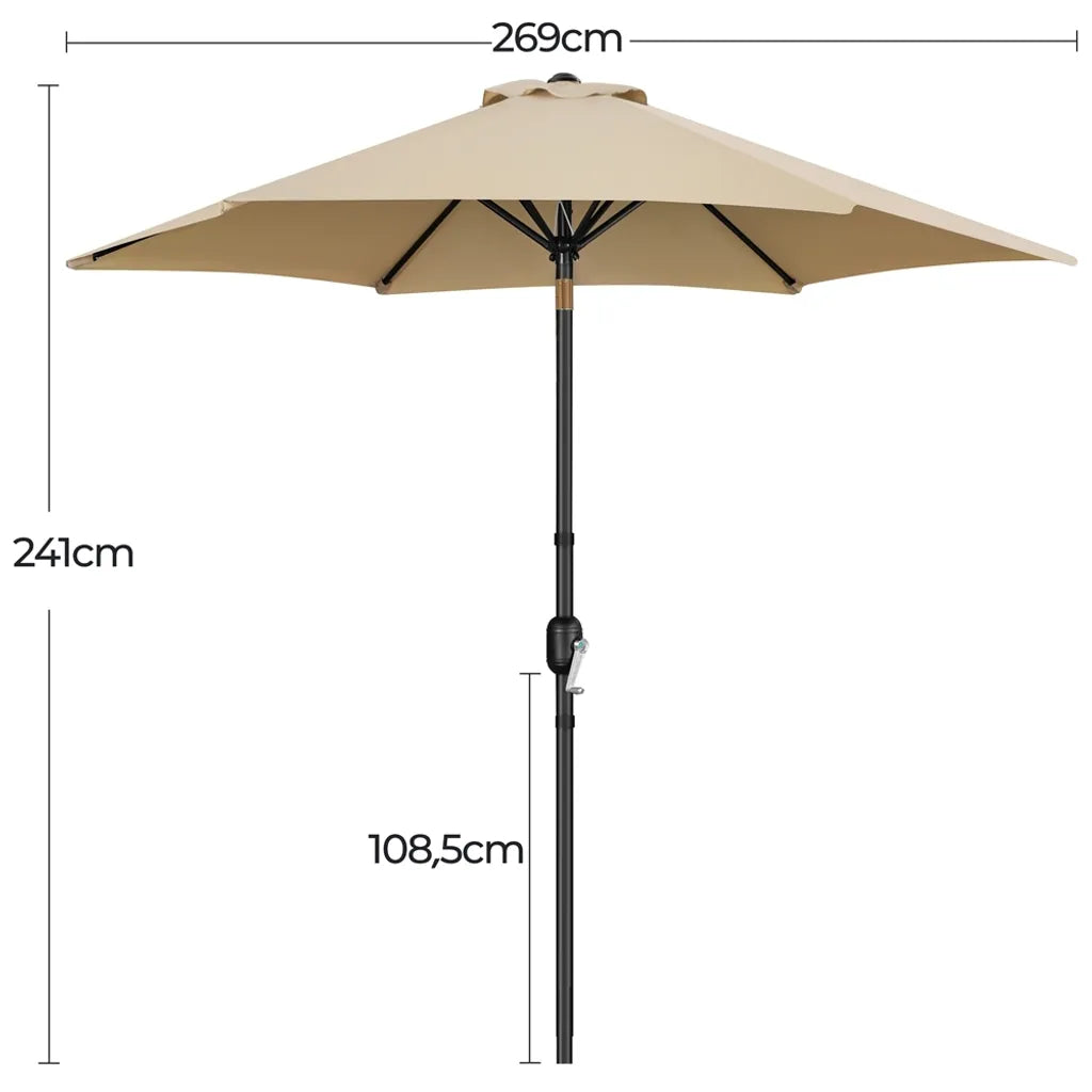 Parasol de jardin Yaheetech avec fonction d'inclinaison et contrepoids - Marron clair - Ø 269 x 241 cm