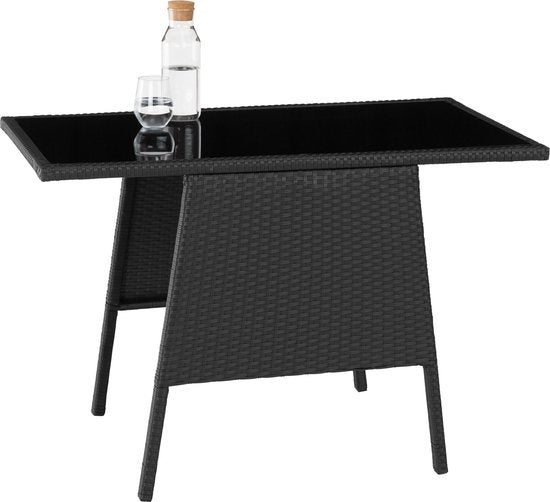 tectake® - salon en osier pour 2 personnes, meubles d'extérieur peu encombrants, 2 fauteuils et 1 table, idéal pour balcon, meubles de jardin, meubles de terrasse, résistant aux intempéries - noir - poly-rotin