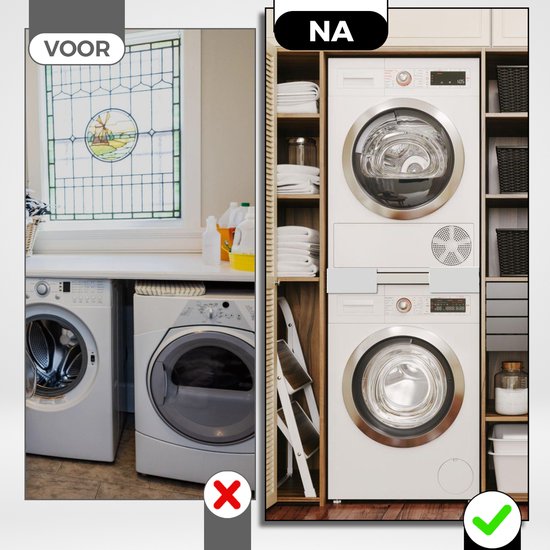 Vonia Entretoise lave-linge séchant - Kit d'empilage lave-linge séchant - Universel - Ajustable - Blanc