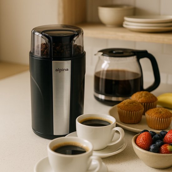 Moulin à café électrique Alpina 200 W - Moulin à café pour 70 g de grains de café - Moulin à grains avec lames en acier inoxydable - Moulin avec verrou de sécurité - Noir