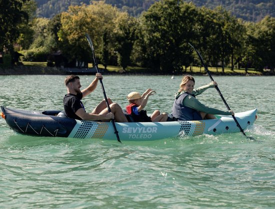 Kayak Sevylor Toledo – kayak familial pour 2 à 3 personnes – très stable – sièges réglables et amovibles – sac de rangement inclus