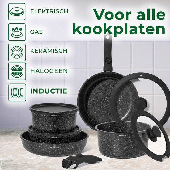 Just Perfecto 11 Pieces Induction Pans Set - Removable Handle - Pans Set With Lid For All Heat Sources - Pans Without PFOA - PFAS