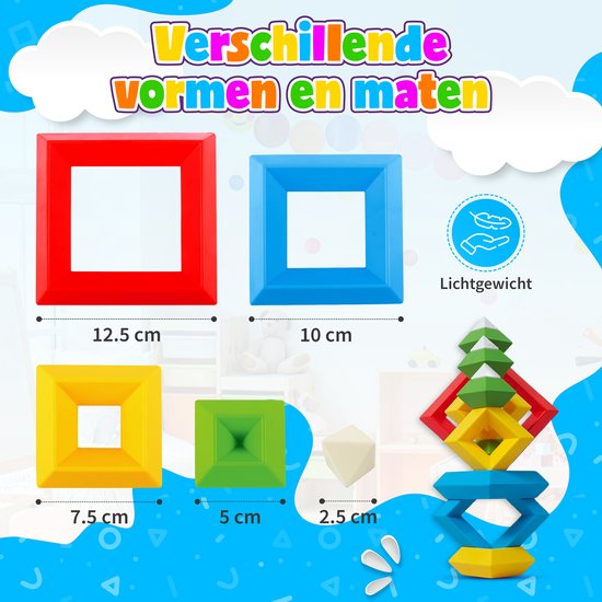 MontiPlay® Build Buddies - 60 Piece Block Tower - Jouets éducatifs Montessori - Briques et blocs à empiler - Jouets STEM et sensoriels pour les tout-petits - à partir de 3 ans - Jouets pour enfants - Blocs de construction - Toy Book 2024