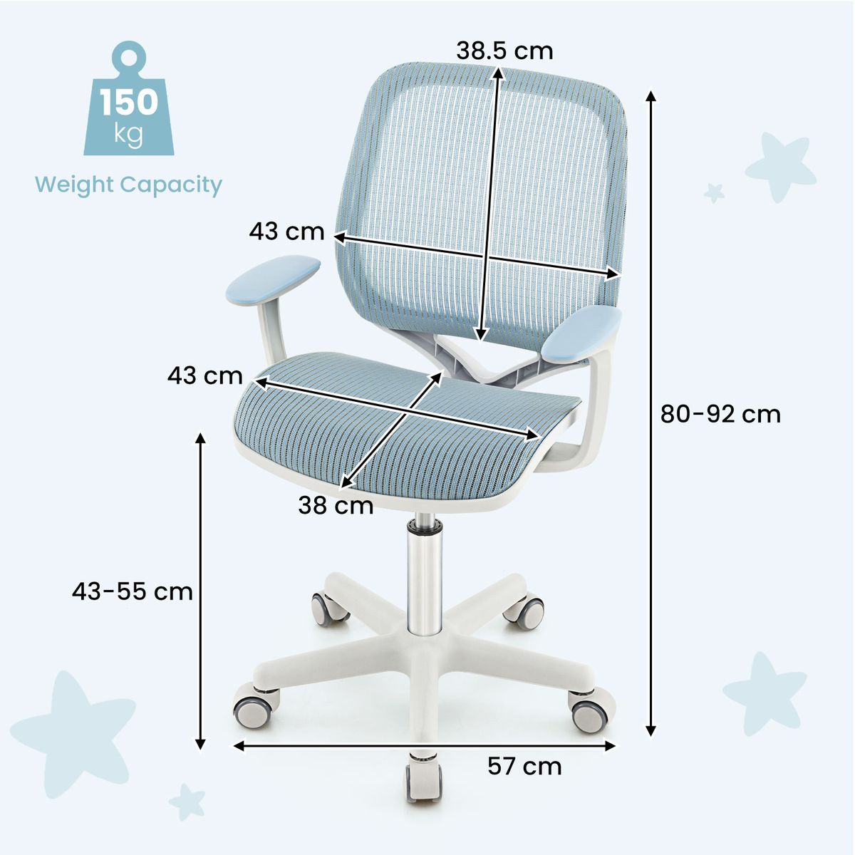 Fauteuil pivotant pour enfant Coast - réglable en hauteur - dossier et accoudoirs ergonomiques - bleu
