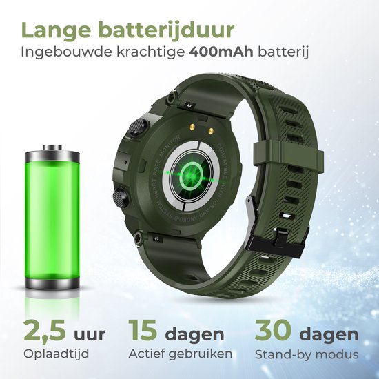 Nuvance - Montre intelligente pour l'extérieur - IP67 Waterproof - Bluetooth Smartwatch pour femmes et hommes - Smartwatches - Montre de sport avec podomètre, compteur de calories, somnomètre - Convient à tous les smartphones - Vert