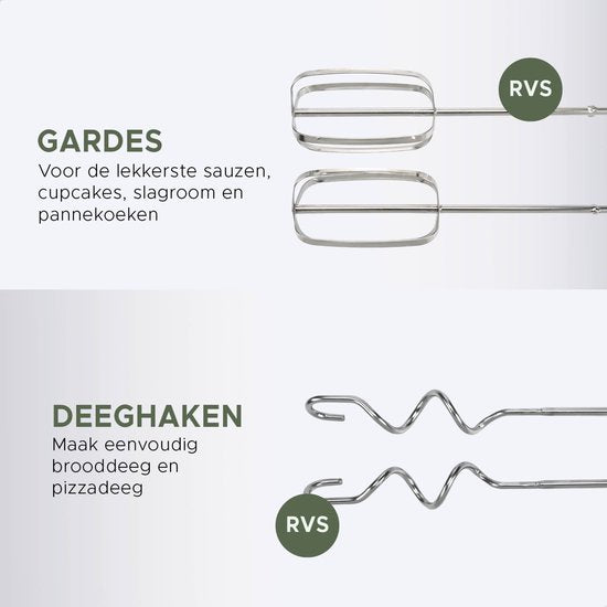 Bourgini Elements - Batteur à main - 5 vitesses avec fonction Turbo - Accessoires en acier inoxydable - Puissance de 400 W - Matériaux recyclés certifiés GRS