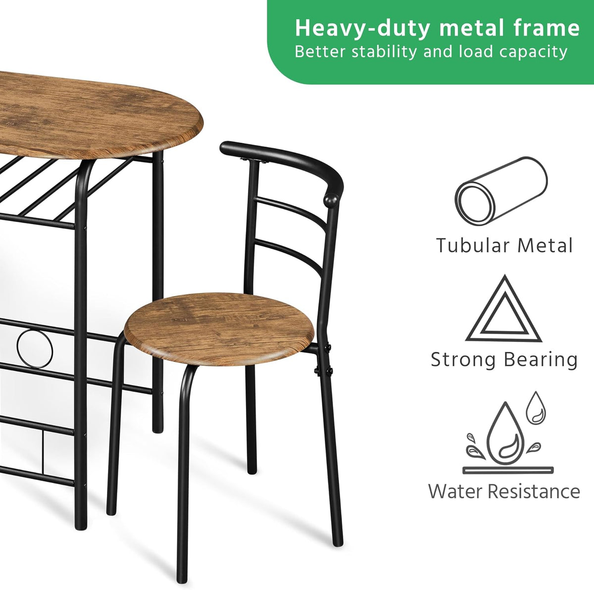 Ensemble de table à manger Yaheetech pour 2 personnes - Table 80 x 53 x 75,5 cm avec 2 chaises - Avec étagère de rangement - Marron
