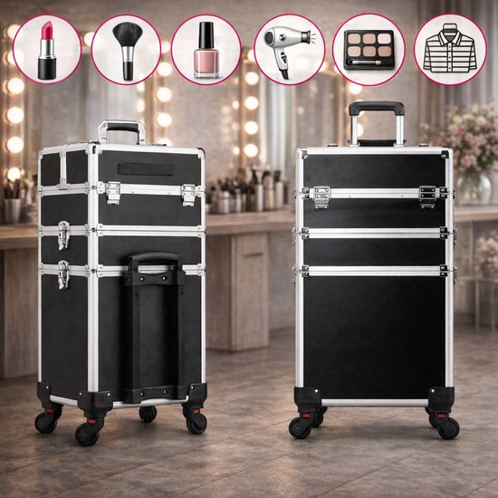 Travli Make Up Trolley - Valise de maquillage - Valise de coiffure - Valise de beauté - Valise de cosmétiques - 106* 40* 31,5 cm - Noir