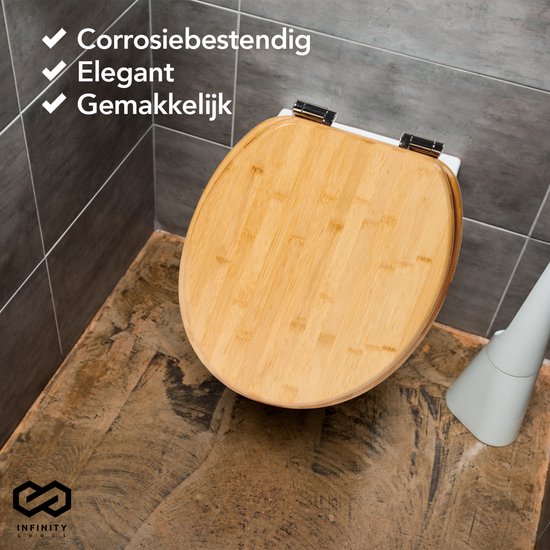 Infinity Goods Bamboo Toilet Seat Terry - Toilet Seat With Lid - Soft Close - Stainless Steel Hinges - Includes Fixing hardware