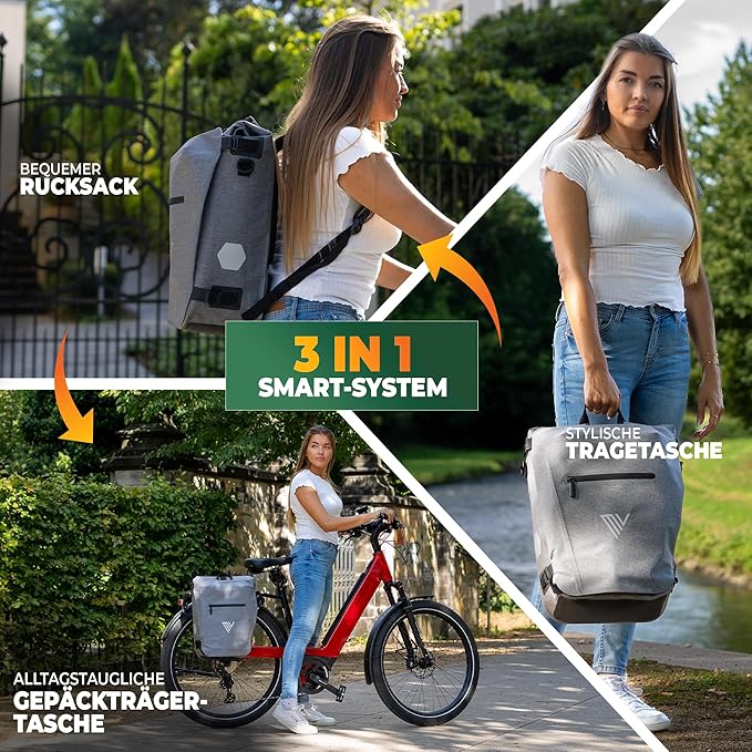 MIVELO Pannier - Sac à dos et sac à bandoulière 3-en-1 - Polyuréthane thermoplastique imperméable - 20 litres - Gris