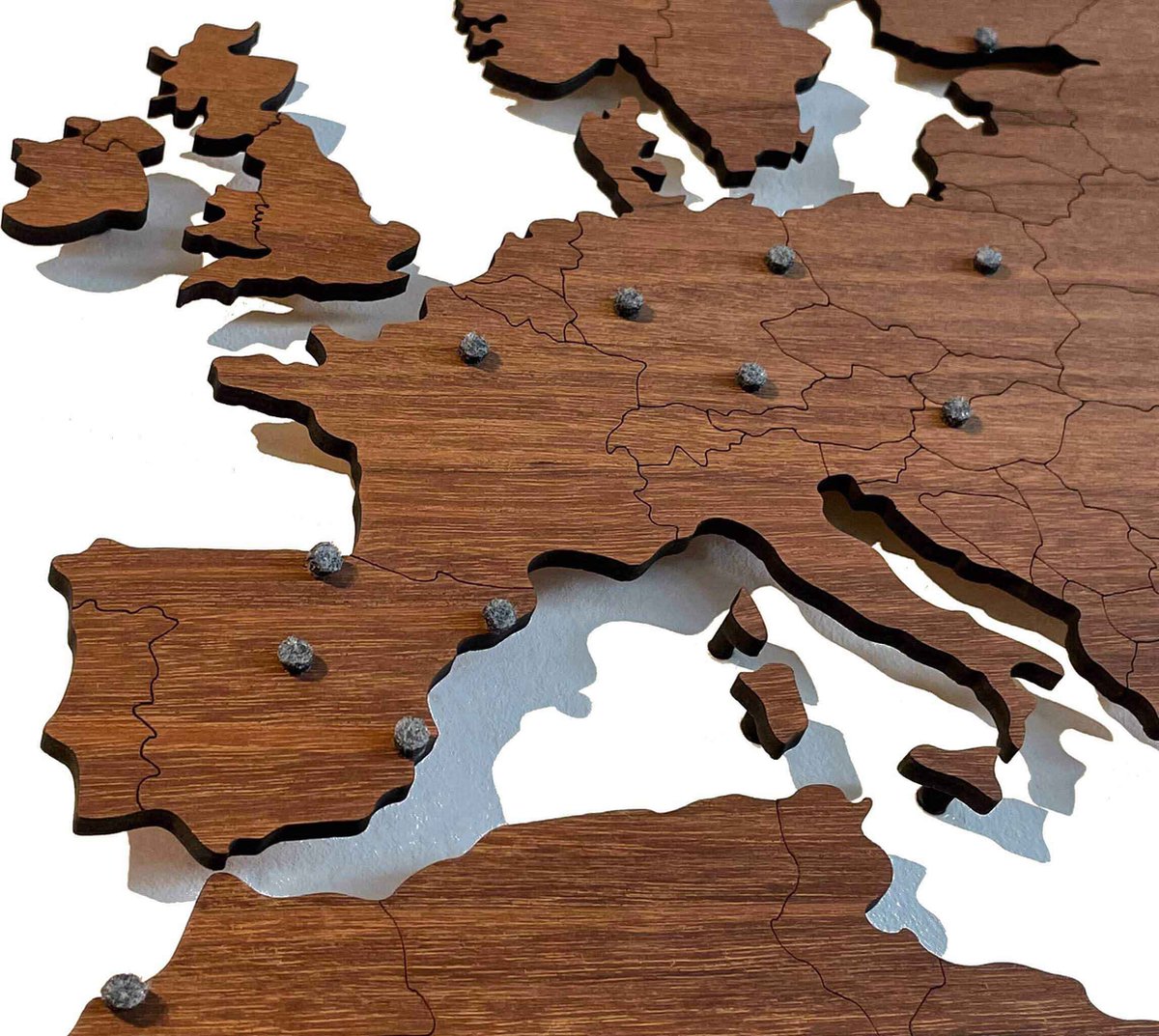 Carte du monde en bois Wooden Amsterdam, Décoration murale, Chêne, Marron