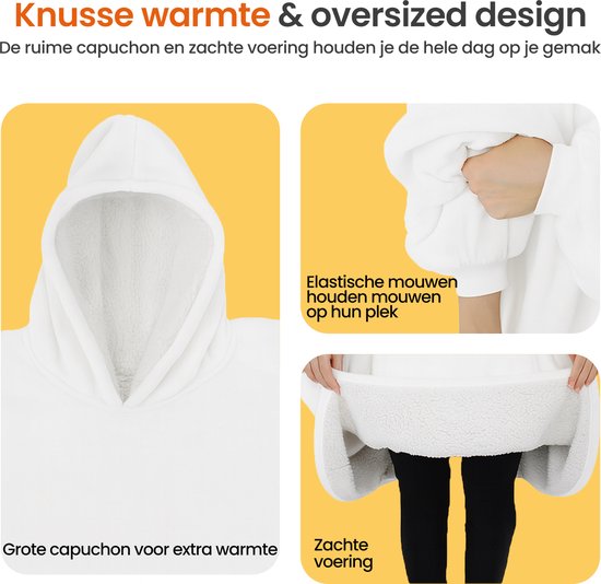 Couverture en polaire GoLiving à manches - Couverture à capuche - Plaid - Couverture douillette à capuche - Cape en polaire - Blanc