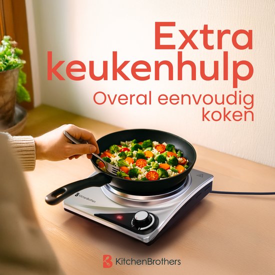KitchenBrothers Table de cuisson électrique - 1 brûleur - pose libre - 7 niveaux de température - 1500W - inox/noir