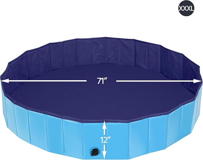 Piscine pour chiens Yaheetech Ø 180 x 30 cm - Pliable - PVC - Avec brosse/4 rustines - Bleu