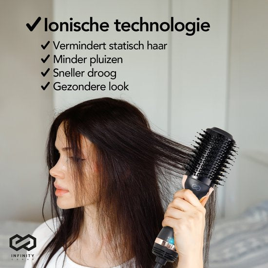 Infinity Goods 4-in-1 Hairdryer Brush - Ceramic Magic Brush - Dry/Style/Crull/Volume - Short And Long Hair - 1200W - Black/Gold