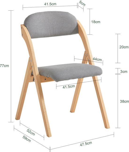 SoBuy Set of 2 Folding Chair, Office Chair with Upholstered Seat Cushion, Dining Chair, Nature/Grey, 47.5x77x59 cm, FST92-Nx2 - pour la salle à manger, le balcon ou le bureau