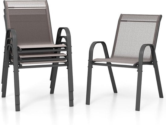 COSTWAY Lot de 4 chaises de jardin empilables, chaises empilables en textile et structure métallique, chaises de terrasse avec accoudoirs, chaises de balcon, charge jusqu'à 150 kg, 56 x 70 x 84 cm, gris