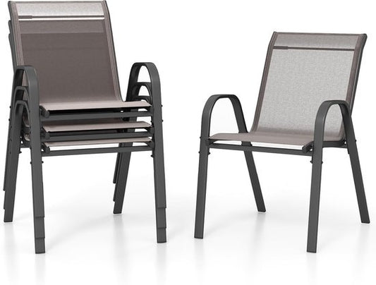 COSTWAY Lot de 4 chaises de jardin empilables, chaises empilables en textile et structure métallique, chaises de terrasse avec accoudoirs, chaises de balcon, charge jusqu'à 150 kg, 56 x 70 x 84 cm, gris