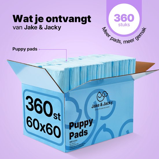 Jake and Jacky : tapis d'apprentissage de la propreté pour chiots avec bande adhésive, 360 pièces - Apprentissage de la propreté pour chiens - Tapis absorbants pour chiens - Toilettes pour chiens - Linges absorbants - Linges pour chiots - Tapis pour chiot