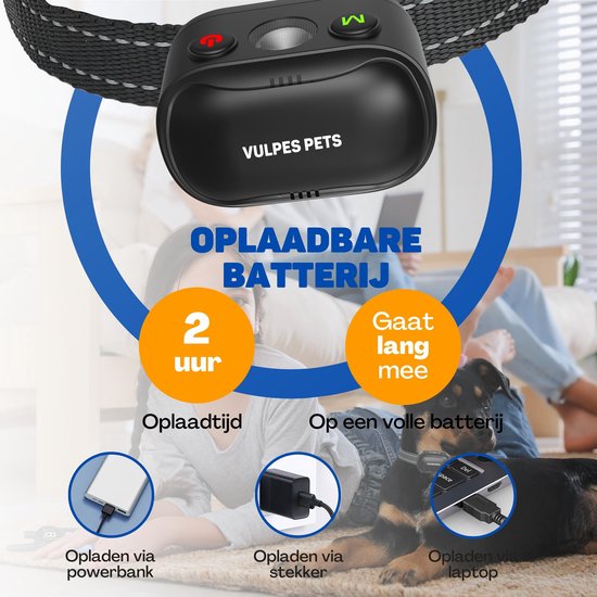 Vulpes Goods® Pets - Collier anti-aboiement Max avec télécommande - Collier d'éducation 3-en-1 sans choc - Anti-aboiement pour petits et grands chiens - manuel & automatique - Rechargeable - Vibration, Audio & Ultrasons