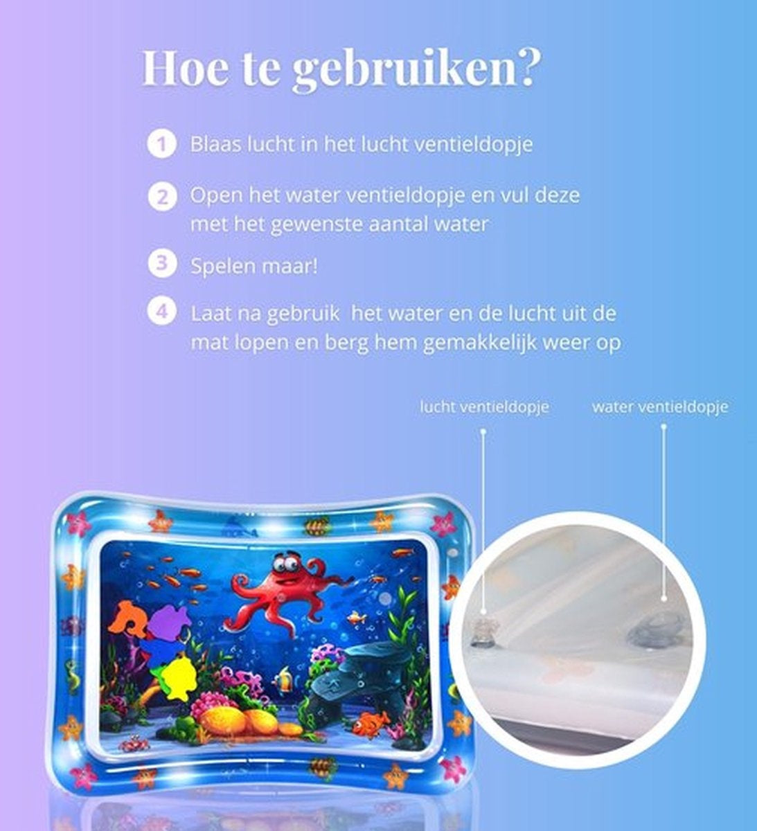 Tenify Waterspeelmat - Watermat - Speelkleed - Opblaasbaar - Tummy Time - Baby Speelgoed 0 Jaar - Kraamcadeau - Blauw