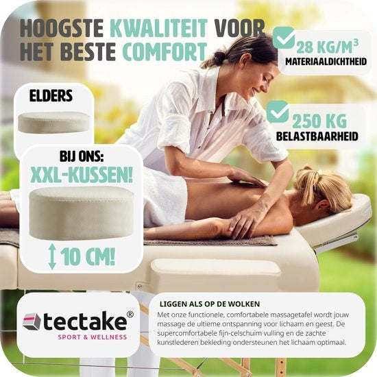 tectake® - Table de massage avec matelas de 10 cm + sac de transport table de traitement table de massage - beige - banc de traitement - avec sac de rangement - pliable