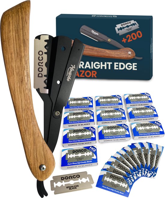 Couteau de barbier avec 200 rasoirs - Classic Open Razor - Couteau de barbier - Shavette - Straight Razor - Claw Knife - Neck Knife - Barber Knife