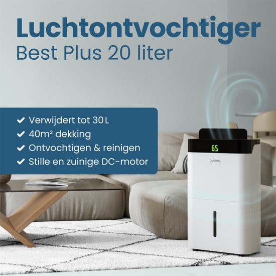 Déshumidificateur Auronic - Better Plus Series - 20L - Chambre à coucher, salle de bain, salon et bureau - Déshumidificateur d'intérieur - Blanc