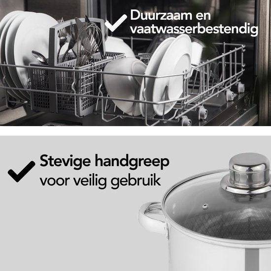 Aviro Asparagus pan - Pasta pan - Ø 16.5 cm - 23cm de haut - 4.2L - Multifonctionnel - Convient à toutes les sources de chaleur - acier inoxydable
