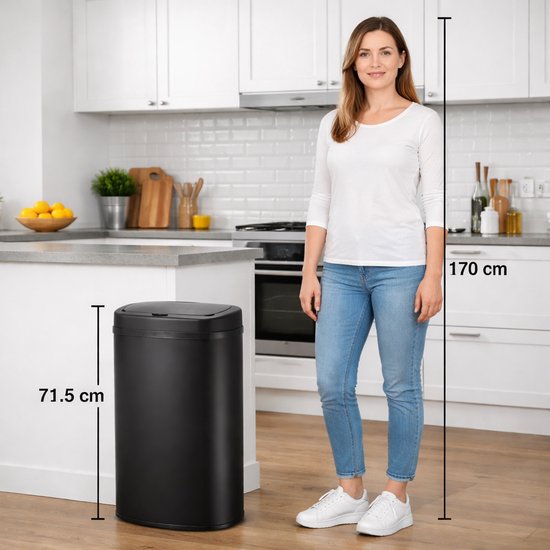 Bayt Poubelle - Poubelle 60 litres - Poubelle - Corbeille - Métal - Noir