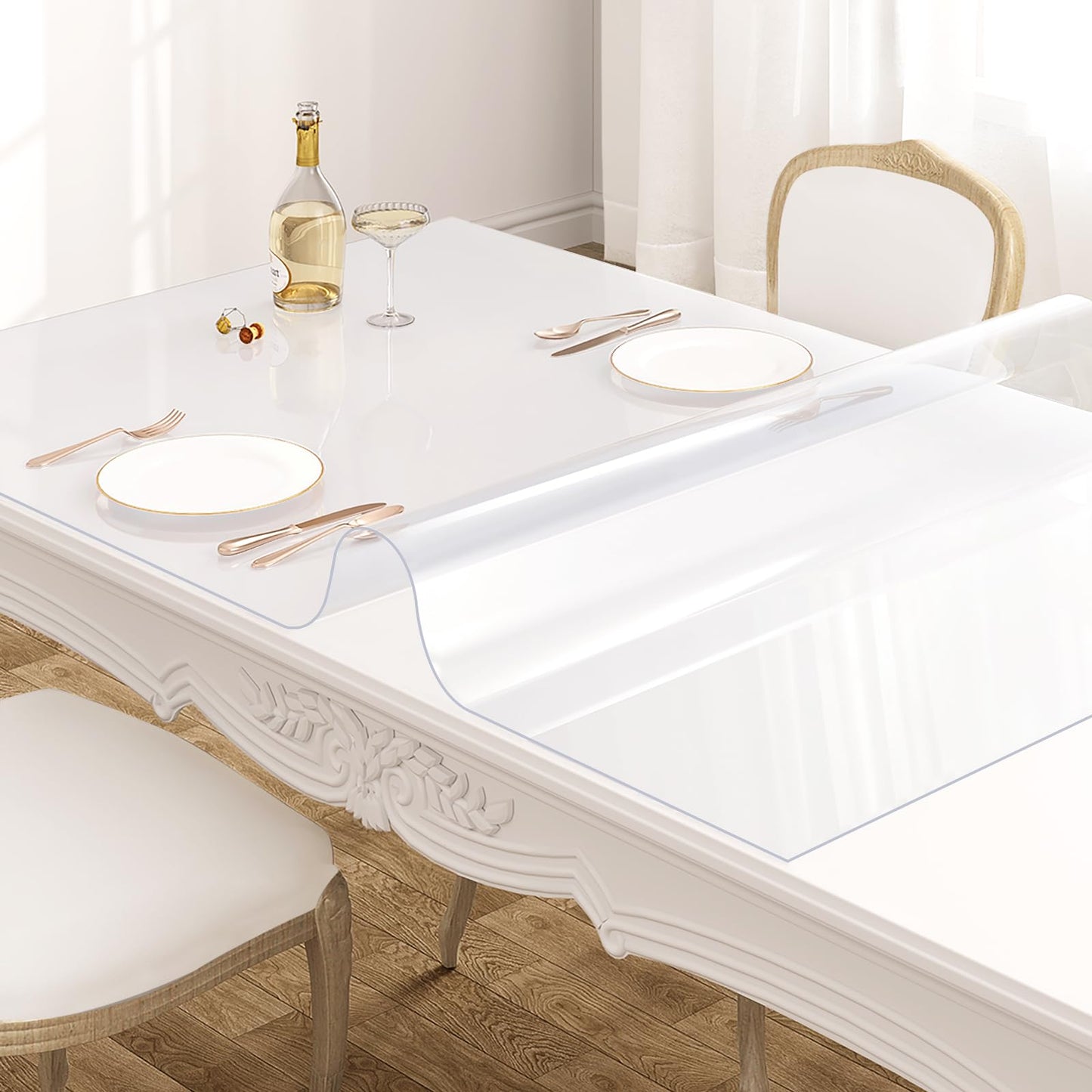 Protection de table WOLTU - PVC - Transparent - Brillant - 1 mm - 90 x 160 cm - Imperméable