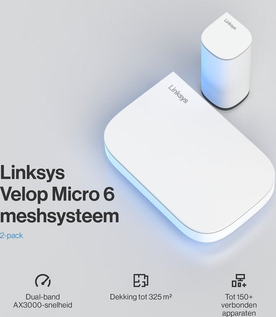 Linksys Velop Micro Mesh 6 - Routeur - WiFi 6 - Dual-band - Mesh WiFi - 3000 Mbps - 2-pack - Blanc