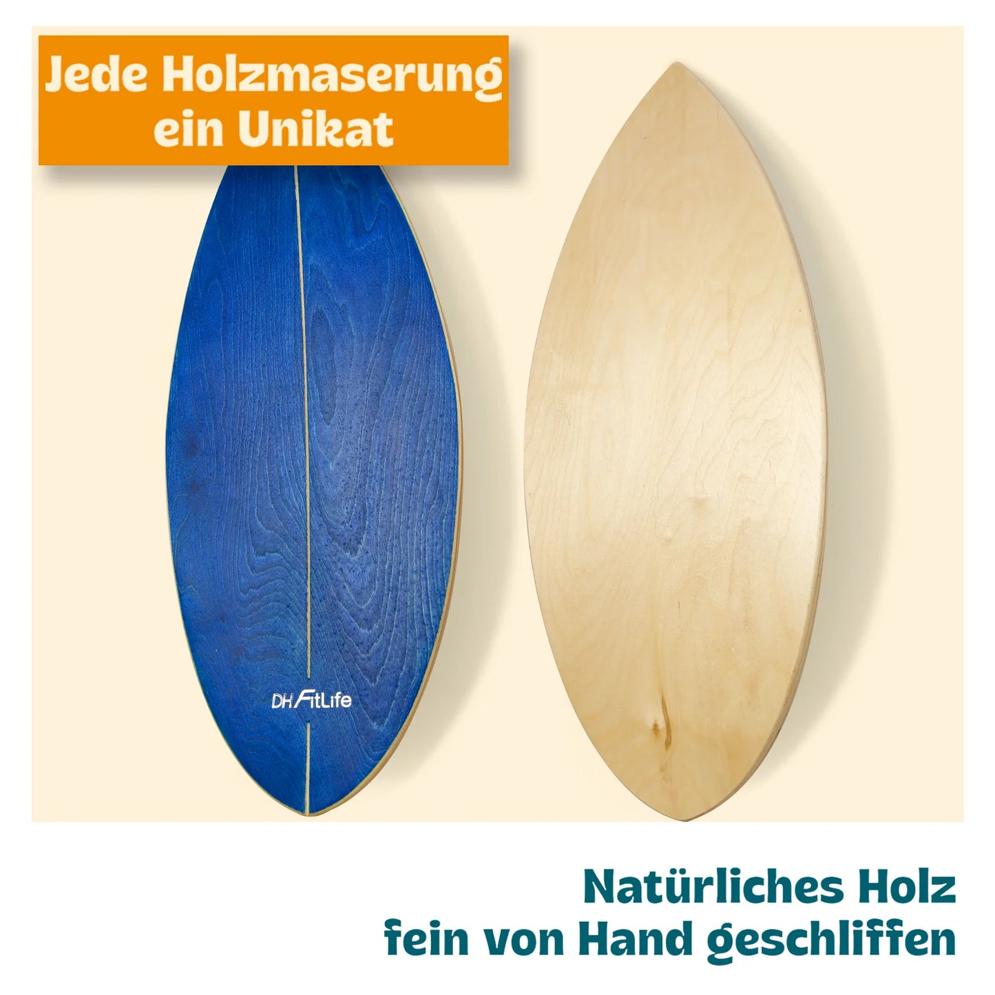 DH FitLife Surfin Balance Board en bois véritable – Planche de surf d'intérieur avec profil « rocker » pour l'équilibre et la coordination