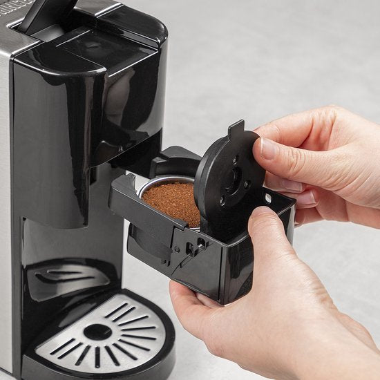 Machine à café Princess 249451 Multi Capsule - 5 en 1 - Compatible avec les capsules Nespresso et Dolce Gusto - Noir / Argent